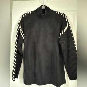 Rails Black Turtleneck Sweater with White Contrast Stitching